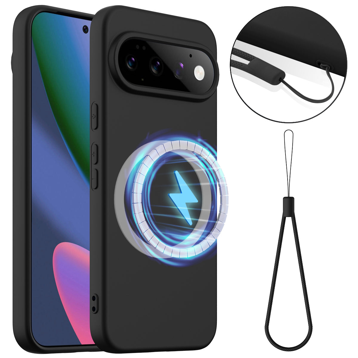 Til Google Pixel 11 Pro magnetisk etui anti-drop flydende silikone telefoncover med snor