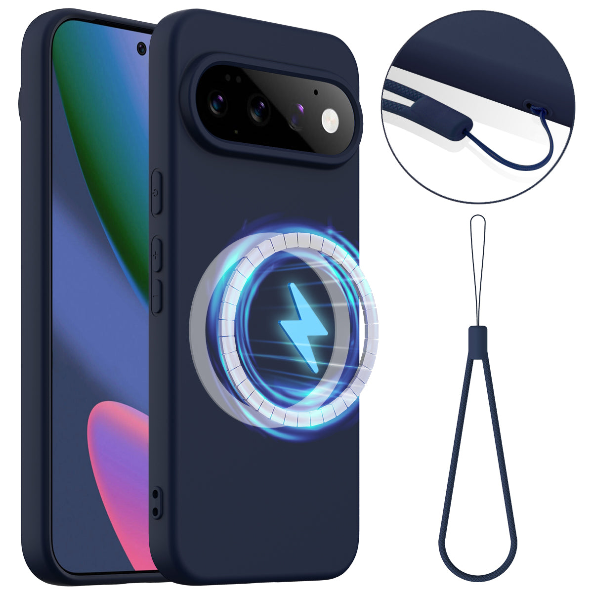 Til Google Pixel 11 Pro magnetisk etui anti-drop flydende silikone telefoncover med snor