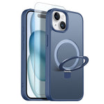 NORTHJO-etui til iPhone 15 med usynlig magnetisk O-ring, kompatibelt med MagSafe, gennemsigtigt mat, stødsikkert mobilcover med hærdet glasfilm