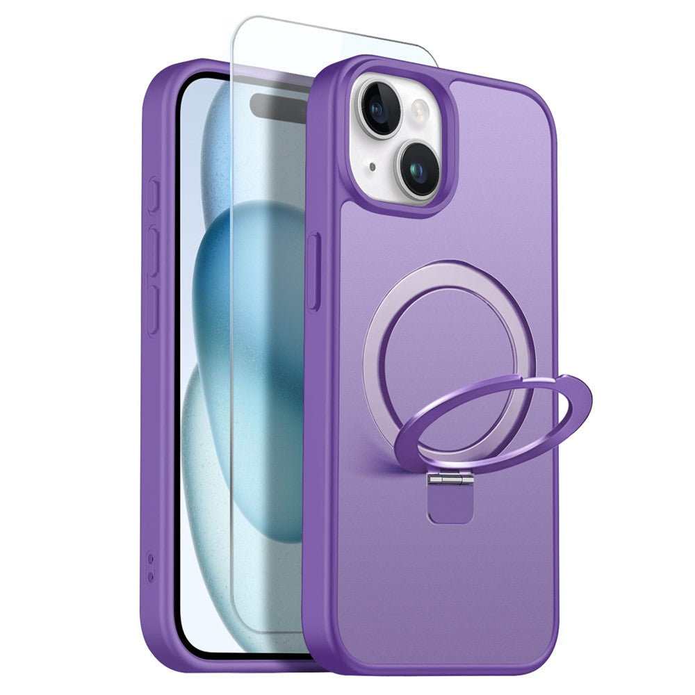 NORTHJO-etui til iPhone 15 med usynlig magnetisk O-ring, kompatibelt med MagSafe, gennemsigtigt mat, stødsikkert mobilcover med hærdet glasfilm