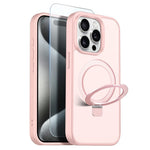 NORTHJO For iPhone 15 Pro Case with Invisible Magnetic O-Ring Stand Compatible with MagSafe Translucent Matte Shockproof Phone Cover with Tempered Glass Film