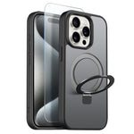NORTHJO For iPhone 15 Pro Case with Invisible Magnetic O-Ring Stand Compatible with MagSafe Translucent Matte Shockproof Phone Cover with Tempered Glass Film