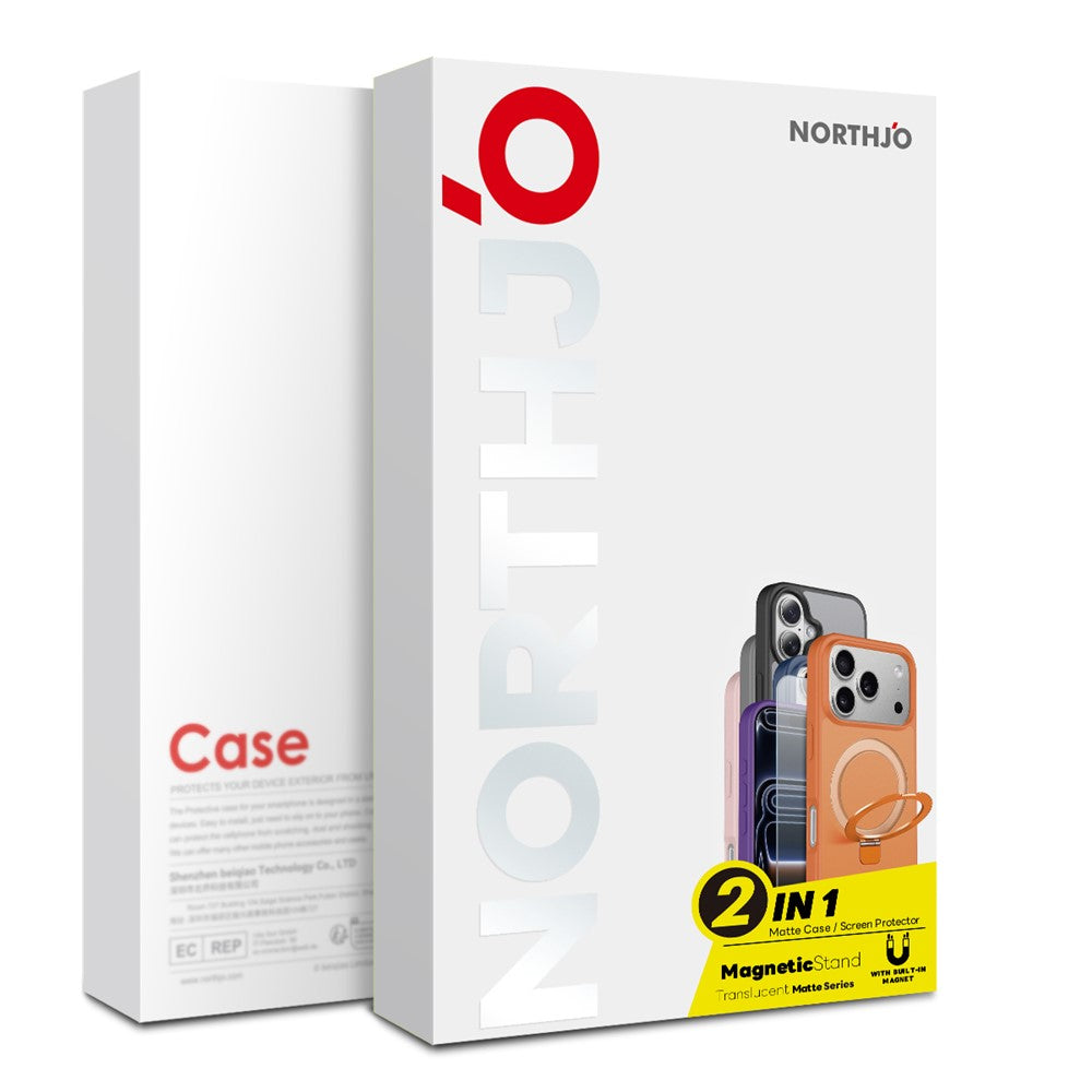 NORTHJO For iPhone 16 Plus Case with Invisible Magnetic O-Ring Stand Compatible with MagSafe Translucent Matte Shockproof Phone Cover with Tempered Glass Film