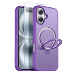 NORTHJO For iPhone 16 Plus Case with Invisible Magnetic O-Ring Stand Compatible with MagSafe Translucent Matte Shockproof Phone Cover with Tempered Glass Film