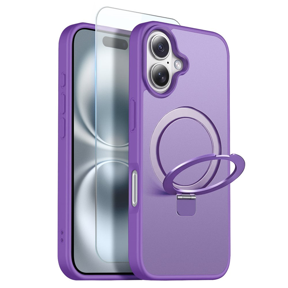 NORTHJO For iPhone 16 Plus Case with Invisible Magnetic O-Ring Stand Compatible with MagSafe Translucent Matte Shockproof Phone Cover with Tempered Glass Film