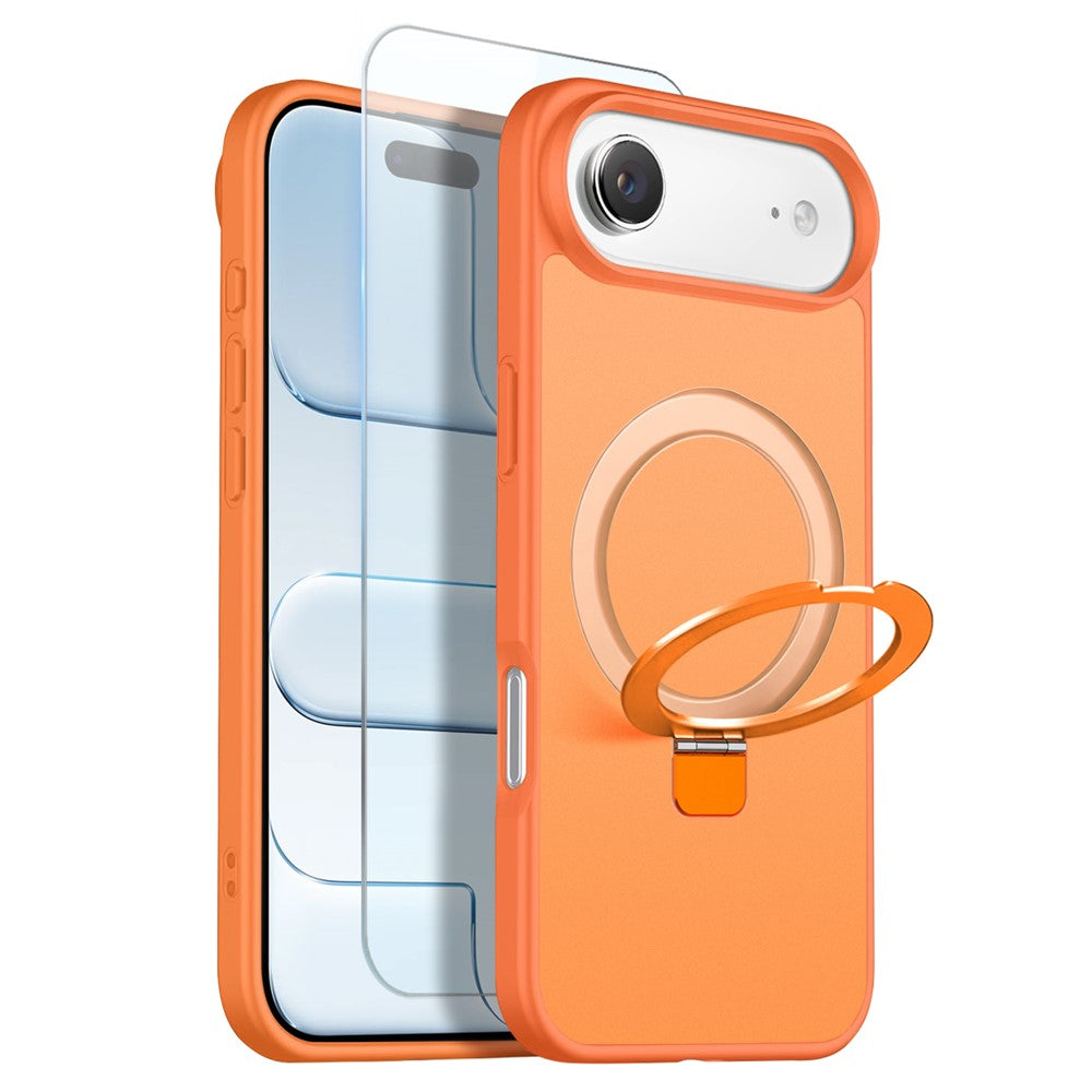 NORTHJO For iPhone Air Case with Invisible Magnetic O-Ring Stand Compatible with MagSafe Translucent Matte Shockproof Phone Cover with Tempered Glass Film