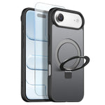 NORTHJO For iPhone Air Case with Invisible Magnetic O-Ring Stand Compatible with MagSafe Translucent Matte Shockproof Phone Cover with Tempered Glass Film