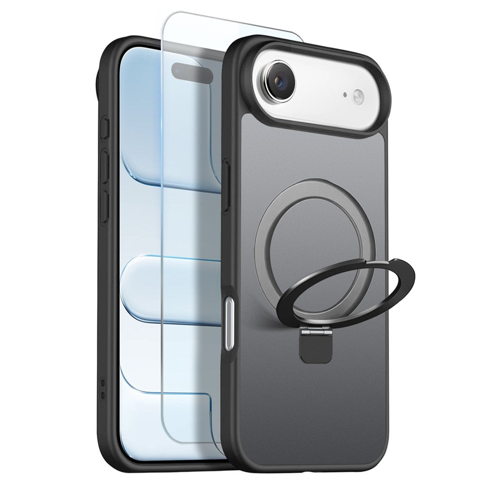 NORTHJO For iPhone Air Case with Invisible Magnetic O-Ring Stand Compatible with MagSafe Translucent Matte Shockproof Phone Cover with Tempered Glass Film