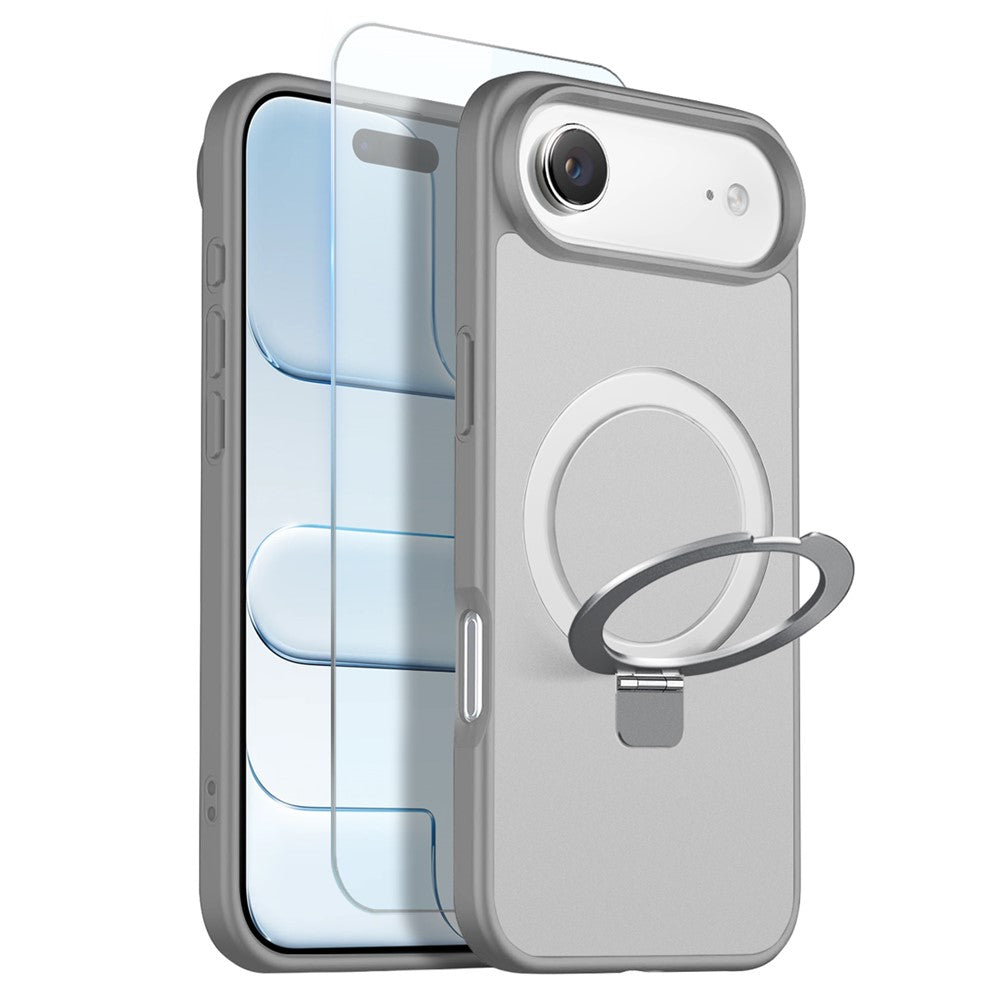 NORTHJO For iPhone Air Case with Invisible Magnetic O-Ring Stand Compatible with MagSafe Translucent Matte Shockproof Phone Cover with Tempered Glass Film