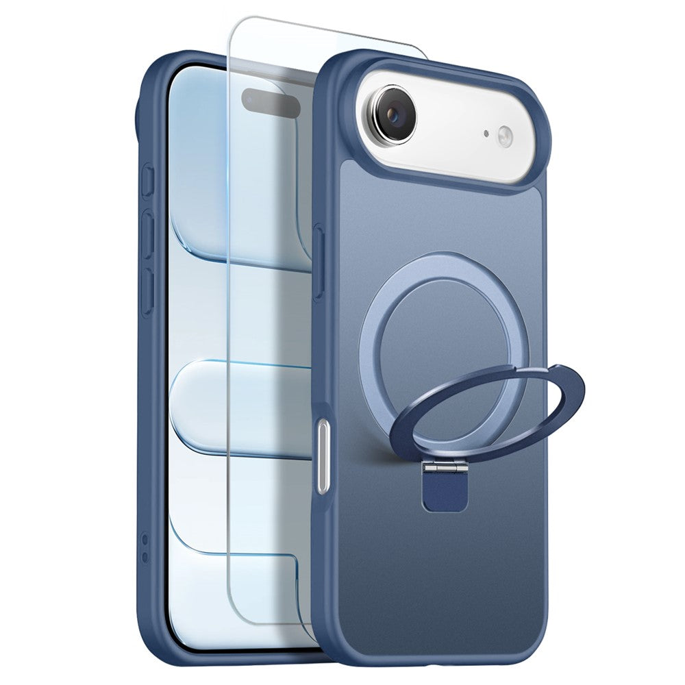NORTHJO For iPhone Air Case with Invisible Magnetic O-Ring Stand Compatible with MagSafe Translucent Matte Shockproof Phone Cover with Tempered Glass Film