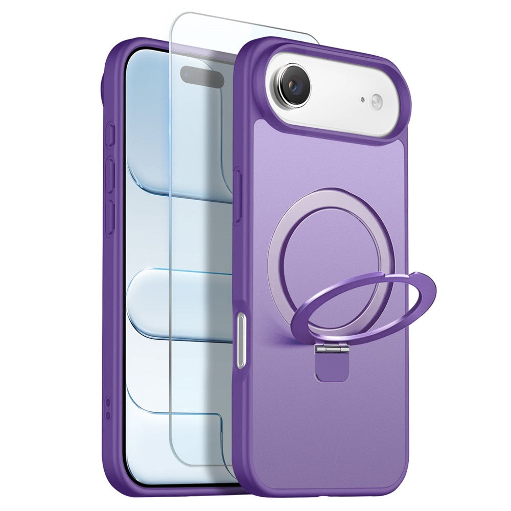 NORTHJO For iPhone Air Case with Invisible Magnetic O-Ring Stand Compatible with MagSafe Translucent Matte Shockproof Phone Cover with Tempered Glass Film