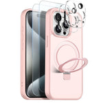 NORTHJO For iPhone 15 Pro Case with Magnetic Stand Compatible with MagSafe Translucent Matte Shockproof Phone Cover with 2Pcs Tempered Glass Protector + 2Pcs Lens Film