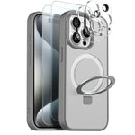 NORTHJO For iPhone 15 Pro Case with Magnetic Stand Compatible with MagSafe Translucent Matte Shockproof Phone Cover with 2Pcs Tempered Glass Protector + 2Pcs Lens Film
