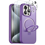 NORTHJO For iPhone 15 Pro Case with Magnetic Stand Compatible with MagSafe Translucent Matte Shockproof Phone Cover with 2Pcs Tempered Glass Protector + 2Pcs Lens Film