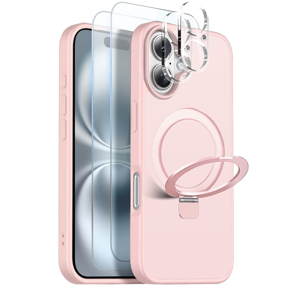 NORTHJO For iPhone 16 Plus Case with Magnetic Stand Compatible with MagSafe Translucent Matte Shockproof Phone Cover with 2Pcs Tempered Glass Protector + 2Pcs Lens Film