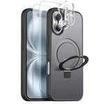 NORTHJO For iPhone 16 Plus Case with Magnetic Stand Compatible with MagSafe Translucent Matte Shockproof Phone Cover with 2Pcs Tempered Glass Protector + 2Pcs Lens Film