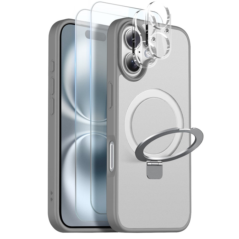 NORTHJO For iPhone 16 Plus Case with Magnetic Stand Compatible with MagSafe Translucent Matte Shockproof Phone Cover with 2Pcs Tempered Glass Protector + 2Pcs Lens Film