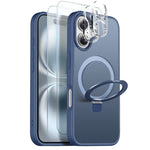 NORTHJO For iPhone 16 Plus Case with Magnetic Stand Compatible with MagSafe Translucent Matte Shockproof Phone Cover with 2Pcs Tempered Glass Protector + 2Pcs Lens Film
