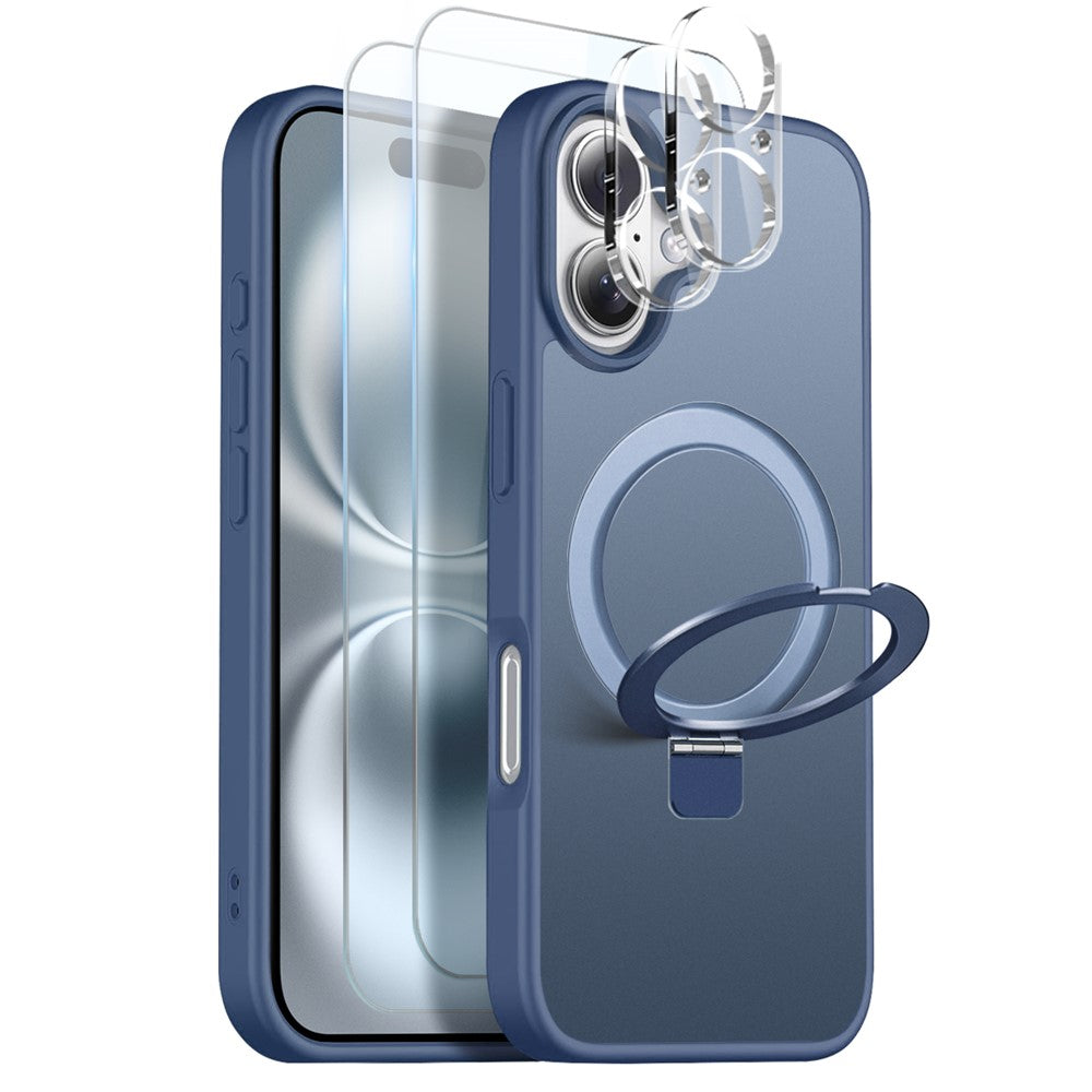 NORTHJO For iPhone 16 Plus Case with Magnetic Stand Compatible with MagSafe Translucent Matte Shockproof Phone Cover with 2Pcs Tempered Glass Protector + 2Pcs Lens Film