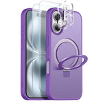 NORTHJO For iPhone 16 Plus Case with Magnetic Stand Compatible with MagSafe Translucent Matte Shockproof Phone Cover with 2Pcs Tempered Glass Protector + 2Pcs Lens Film