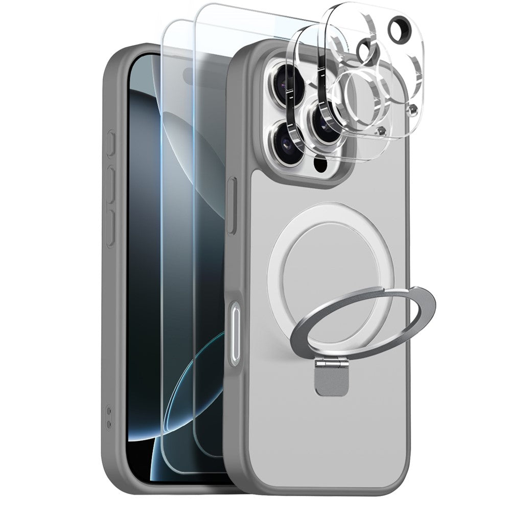 NORTHJO For iPhone 16 Pro Case with Magnetic Stand Compatible with MagSafe Translucent Matte Shockproof Phone Cover with 2Pcs Tempered Glass Protector + 2Pcs Lens Film