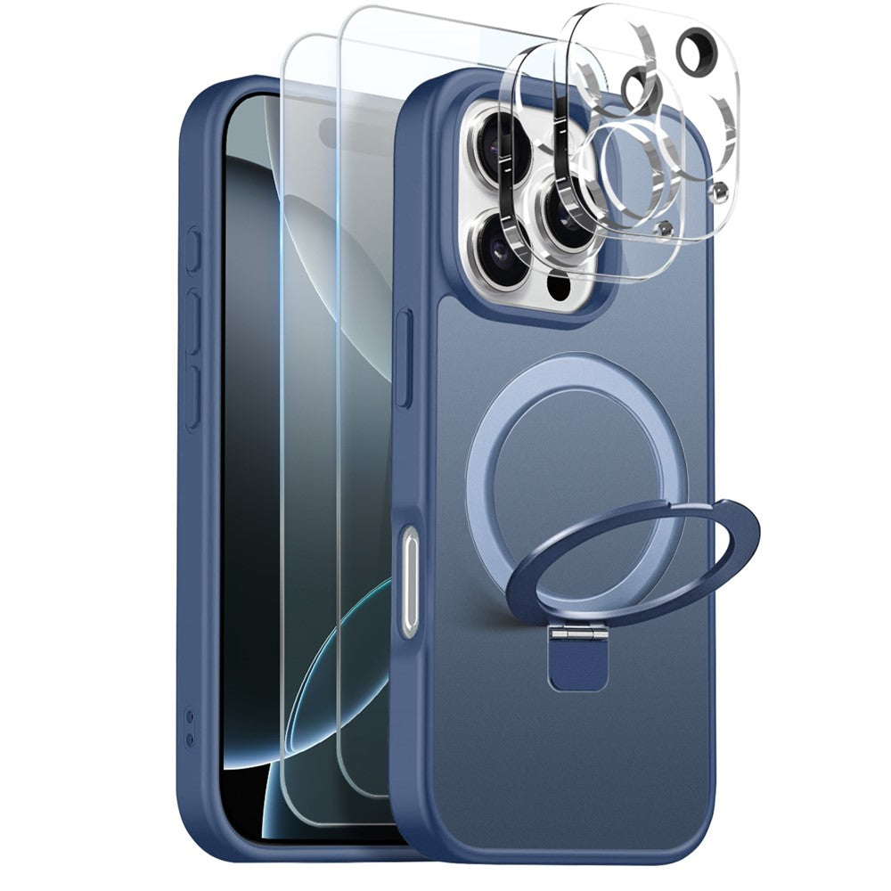 NORTHJO For iPhone 16 Pro Case with Magnetic Stand Compatible with MagSafe Translucent Matte Shockproof Phone Cover with 2Pcs Tempered Glass Protector + 2Pcs Lens Film