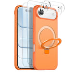 NORTHJO Skal för iPhone Air med magnetiskt stativ, kompatibelt med MagSafe, genomskinligt matt, stötsäkert mobilskal med 2 st. härdat glasskydd + 2 st. linsfilm