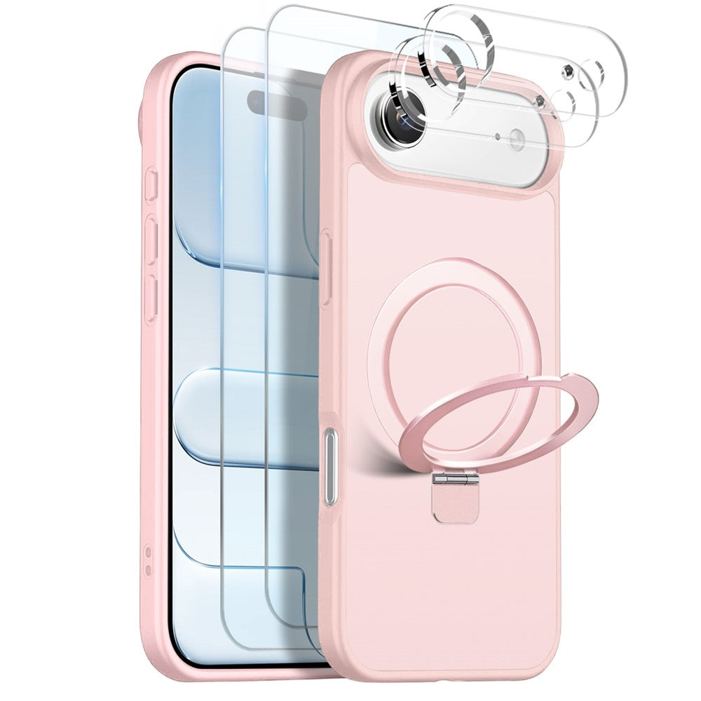 NORTHJO Skal för iPhone Air med magnetiskt stativ, kompatibelt med MagSafe, genomskinligt matt, stötsäkert mobilskal med 2 st. härdat glasskydd + 2 st. linsfilm