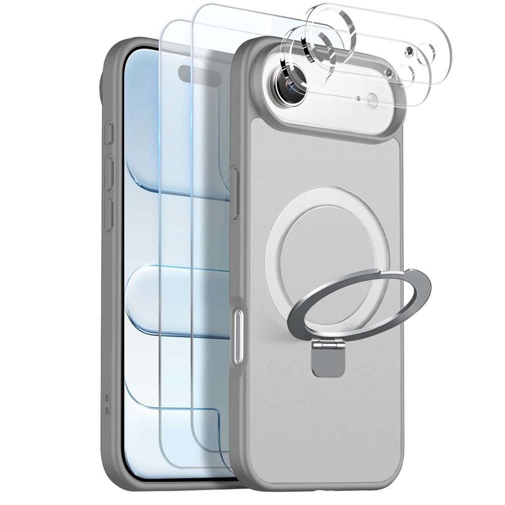 NORTHJO Skal för iPhone Air med magnetiskt stativ, kompatibelt med MagSafe, genomskinligt matt, stötsäkert mobilskal med 2 st. härdat glasskydd + 2 st. linsfilm