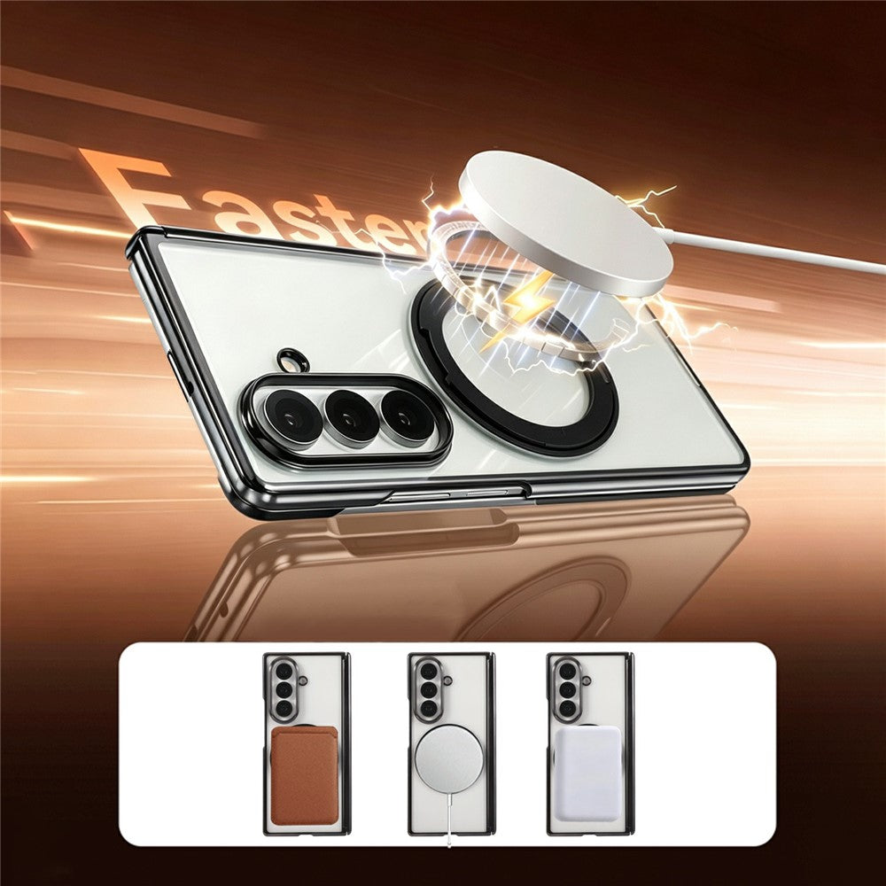 For Samsung Galaxy Z Fold7 5G Case Magnetic Rotating Kickstand Clear PC Phone Cover