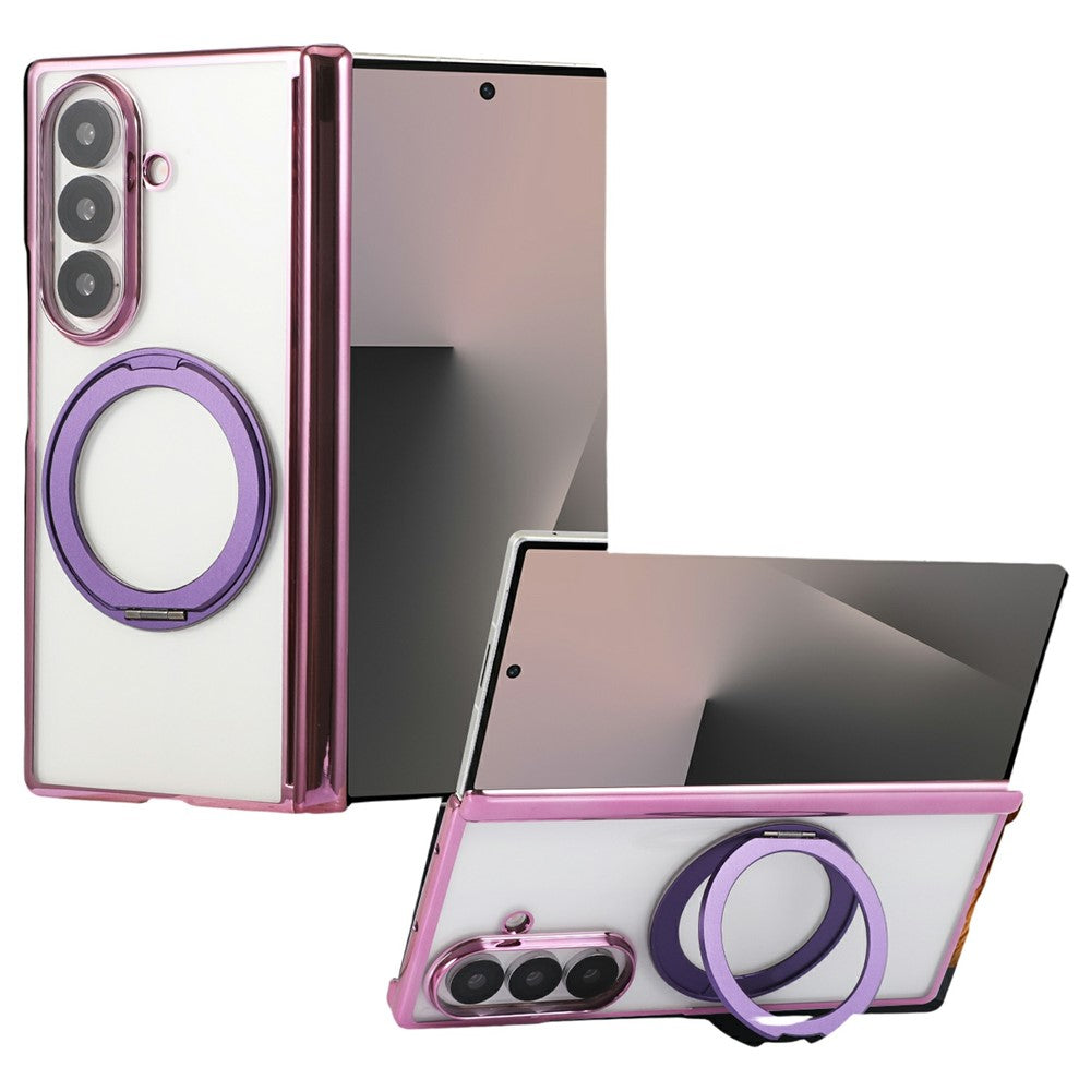 For Samsung Galaxy Z Fold7 5G Case Magnetic Rotating Kickstand Clear PC Phone Cover
