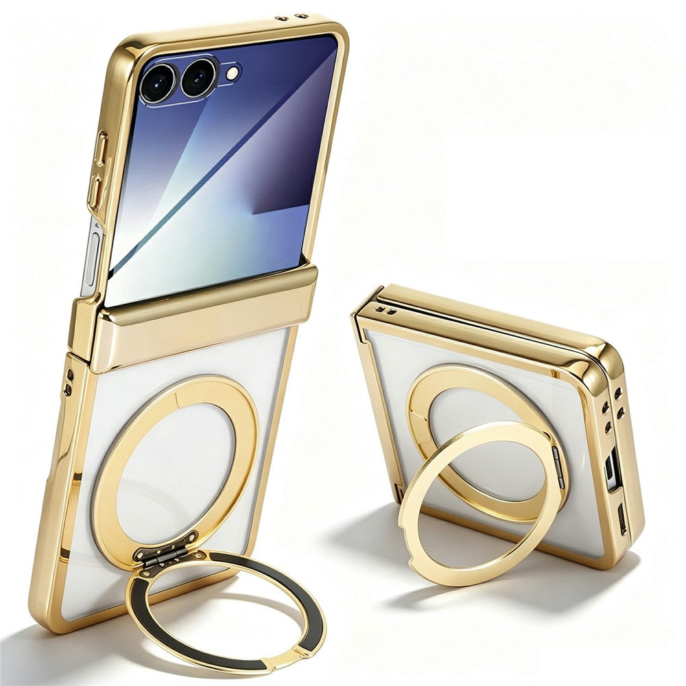 Til Samsung Galaxy Z Flip7 5G etui Magnetisk roterende støttefod Gennemsigtigt PC-telefoncover
