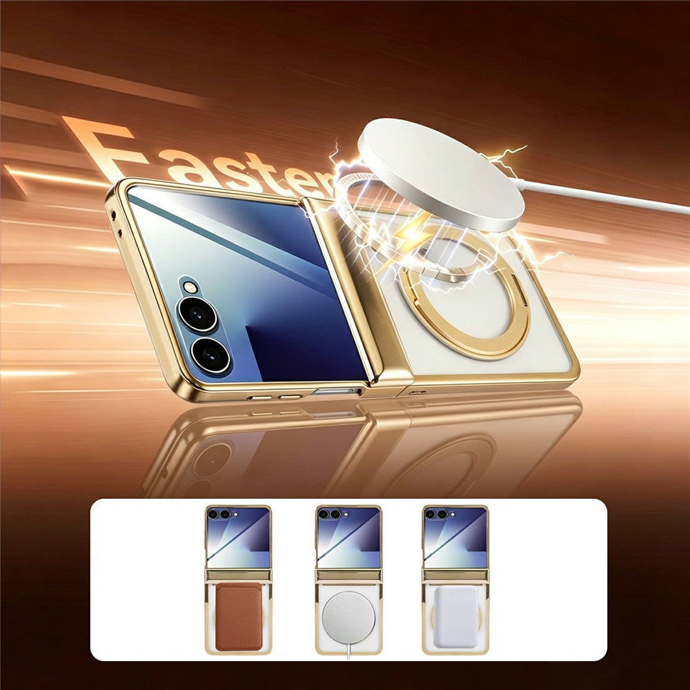 Til Samsung Galaxy Z Flip7 5G etui Magnetisk roterende støttefod Gennemsigtigt PC-telefoncover