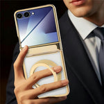 Til Samsung Galaxy Z Flip7 5G etui Magnetisk roterende støttefod Gennemsigtigt PC-telefoncover