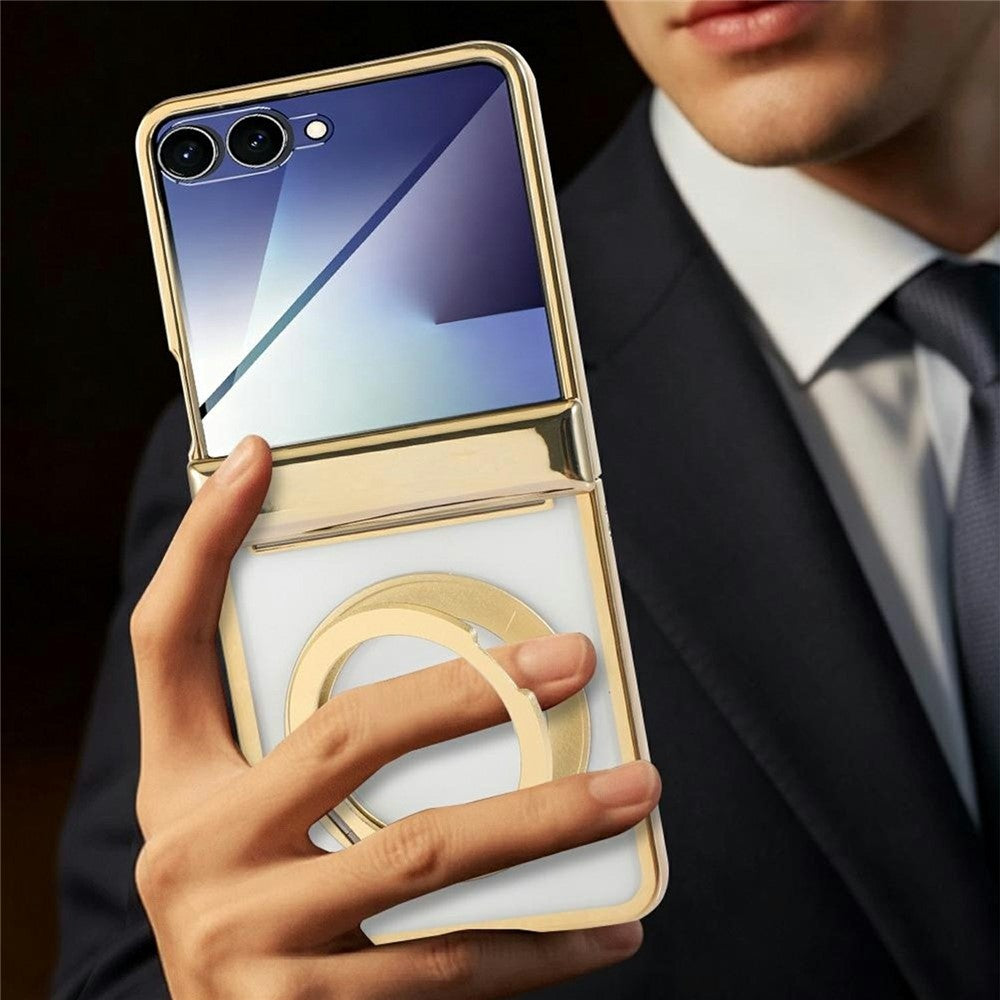 Til Samsung Galaxy Z Flip7 5G etui Magnetisk roterende støttefod Gennemsigtigt PC-telefoncover