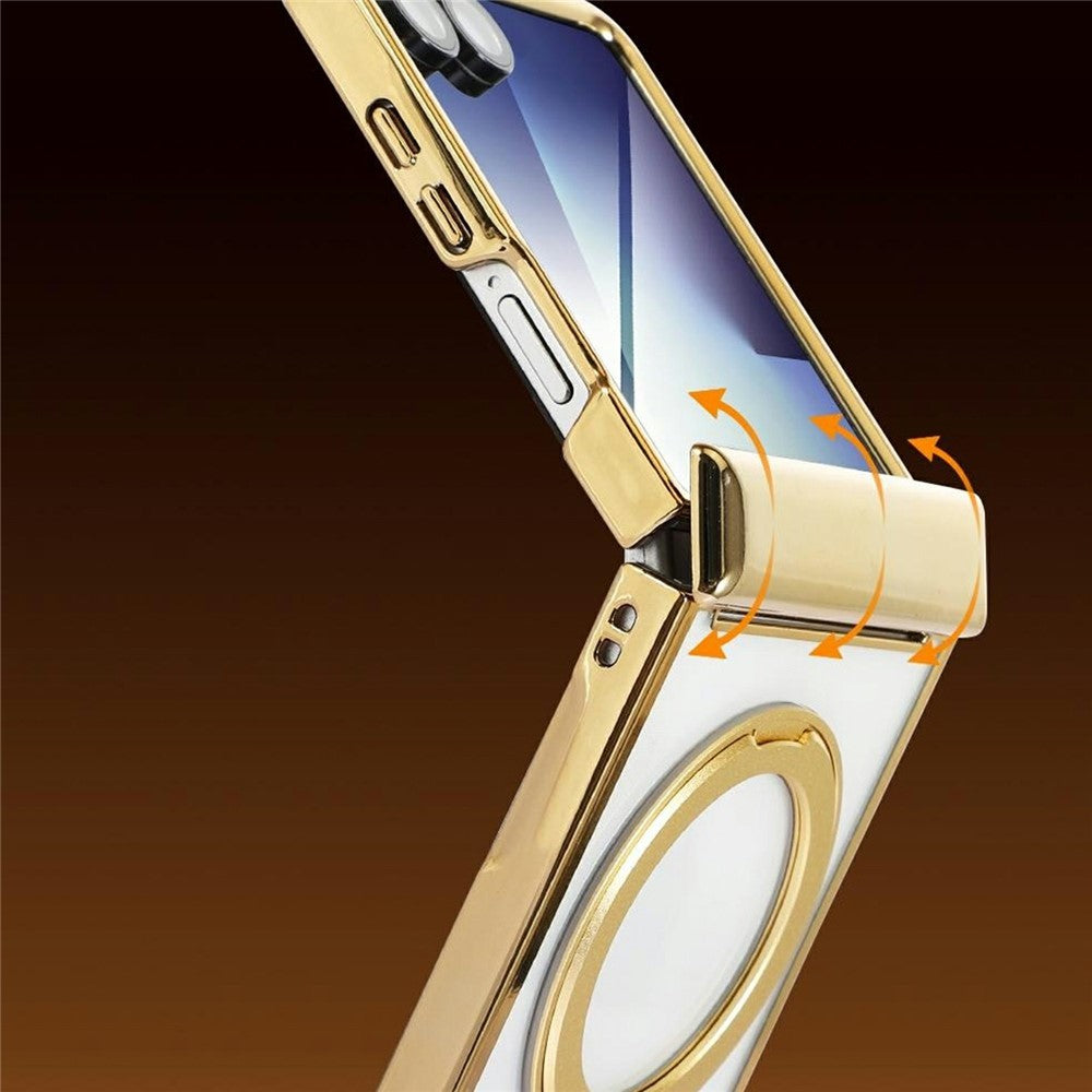 Til Samsung Galaxy Z Flip7 5G etui Magnetisk roterende støttefod Gennemsigtigt PC-telefoncover