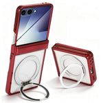 Til Samsung Galaxy Z Flip7 5G etui Magnetisk roterende støttefod Gennemsigtigt PC-telefoncover