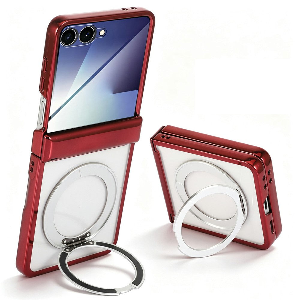 Til Samsung Galaxy Z Flip7 5G etui Magnetisk roterende støttefod Gennemsigtigt PC-telefoncover