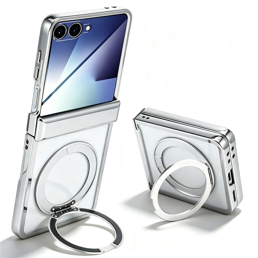 Til Samsung Galaxy Z Flip7 5G etui Magnetisk roterende støttefod Gennemsigtigt PC-telefoncover