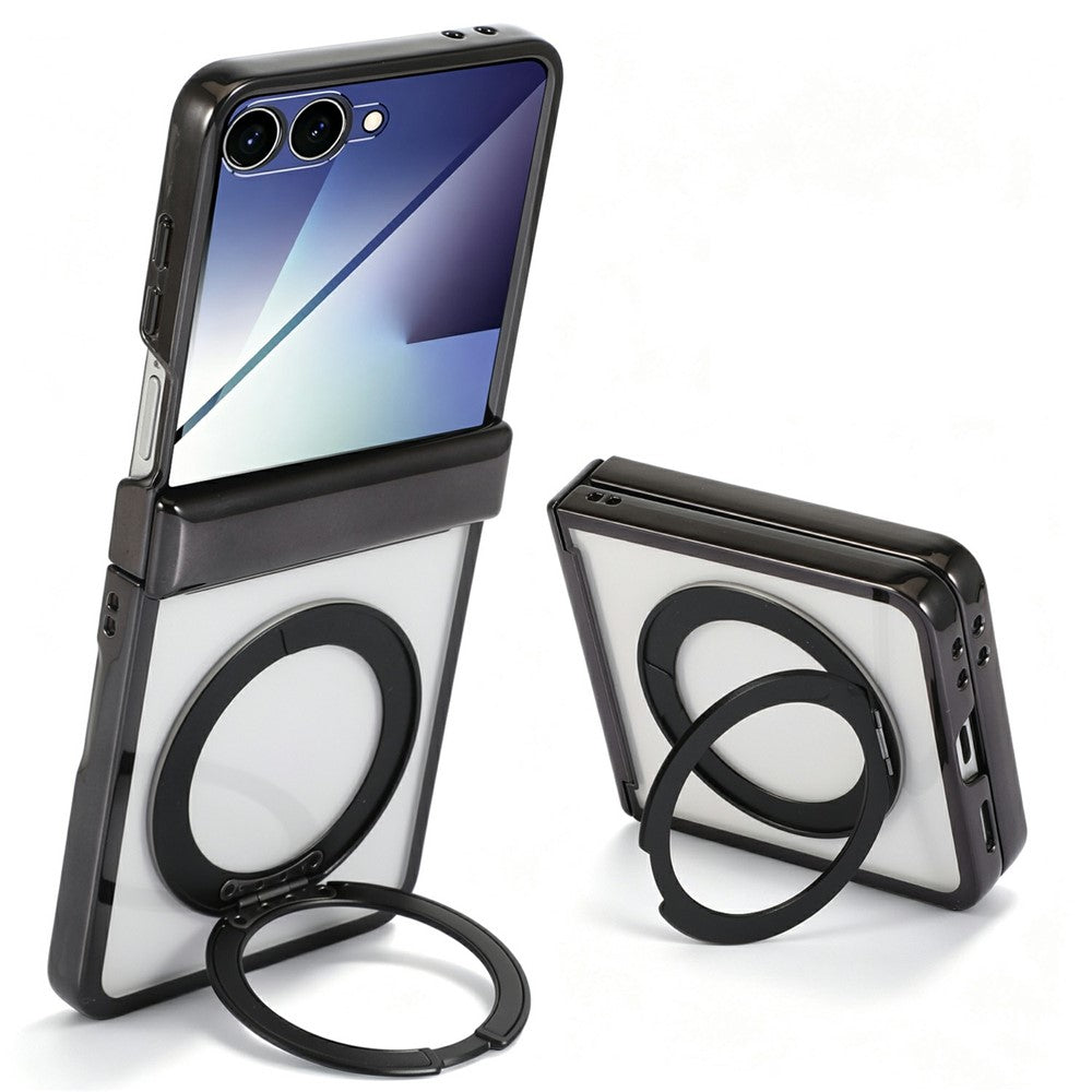 Til Samsung Galaxy Z Flip7 5G etui Magnetisk roterende støttefod Gennemsigtigt PC-telefoncover