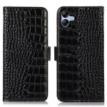 Til Samsung Galaxy A04e 4G / F04 4G / M04 4G RFID Blokerende Flip Telefonpung-etui Krokodille Tekstur Ægte Koskind Læder Stand Stødsikkert Telefoncover