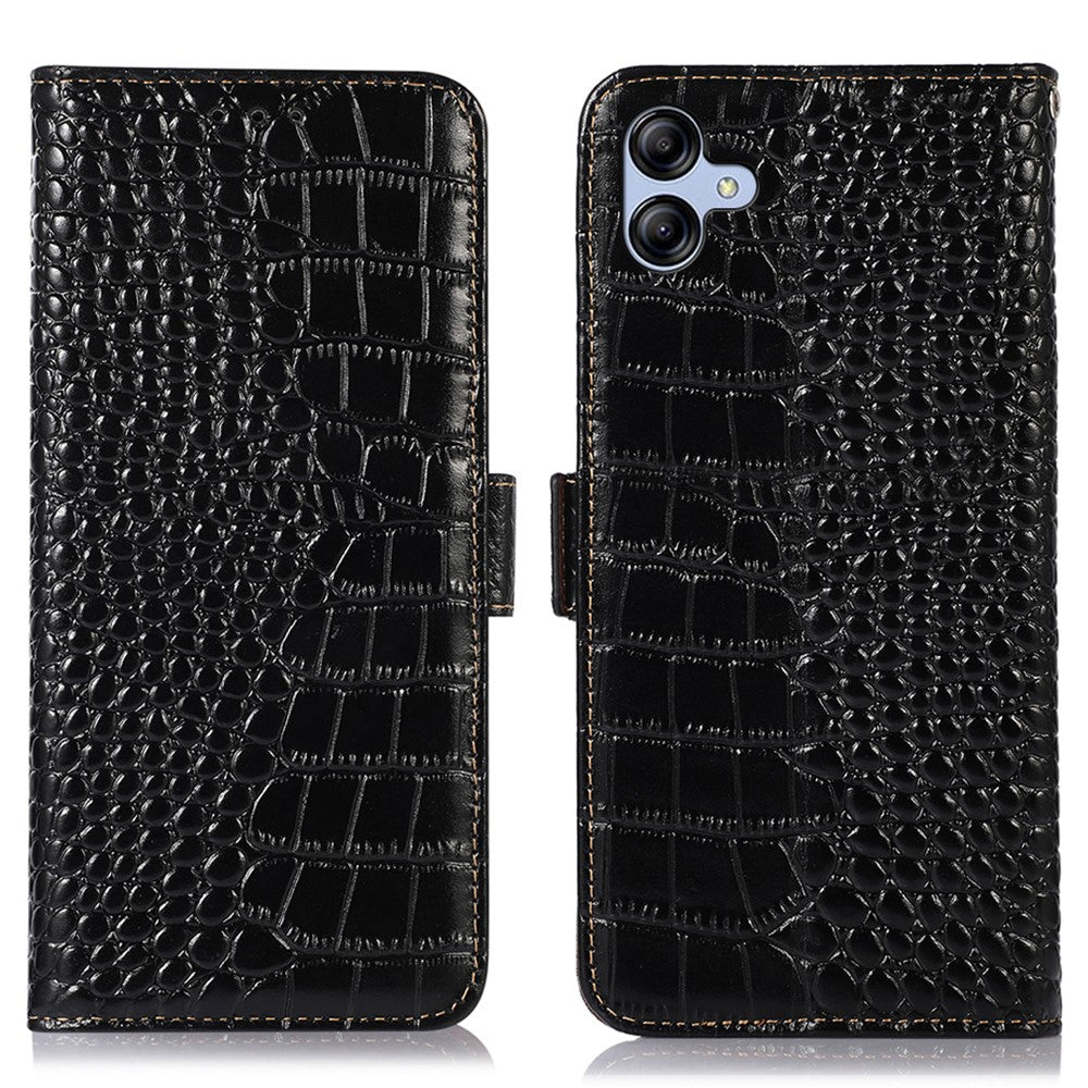 Til Samsung Galaxy A04e 4G / F04 4G / M04 4G RFID Blokerende Flip Telefonpung-etui Krokodille Tekstur Ægte Koskind Læder Stand Stødsikkert Telefoncover