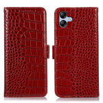 Til Samsung Galaxy A04e 4G / F04 4G / M04 4G RFID Blokerende Flip Telefonpung-etui Krokodille Tekstur Ægte Koskind Læder Stand Stødsikkert Telefoncover