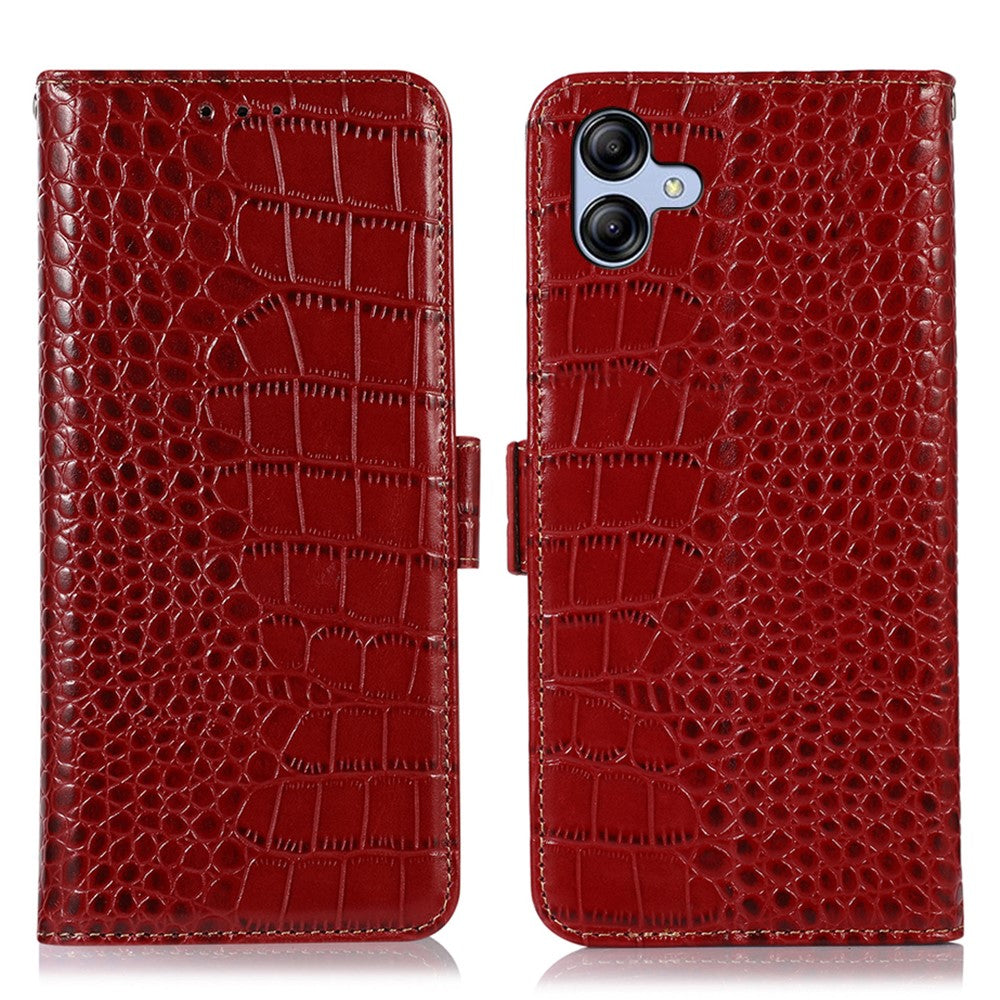 Til Samsung Galaxy A04e 4G / F04 4G / M04 4G RFID Blokerende Flip Telefonpung-etui Krokodille Tekstur Ægte Koskind Læder Stand Stødsikkert Telefoncover
