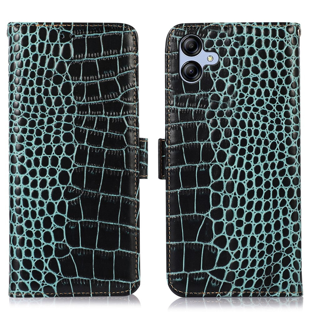 Til Samsung Galaxy A04e 4G / F04 4G / M04 4G RFID Blokerende Flip Telefonpung-etui Krokodille Tekstur Ægte Koskind Læder Stand Stødsikkert Telefoncover