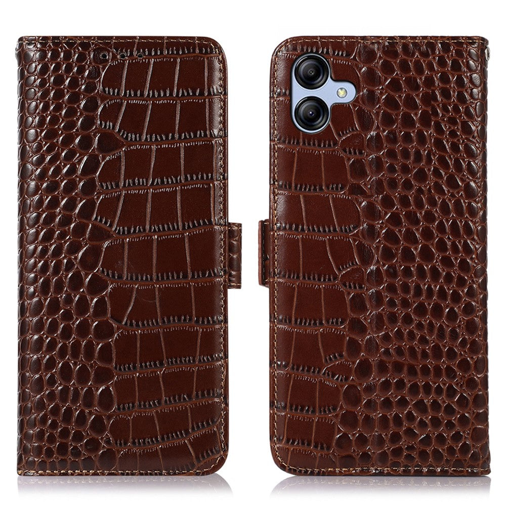 Til Samsung Galaxy A04e 4G / F04 4G / M04 4G RFID Blokerende Flip Telefonpung-etui Krokodille Tekstur Ægte Koskind Læder Stand Stødsikkert Telefoncover