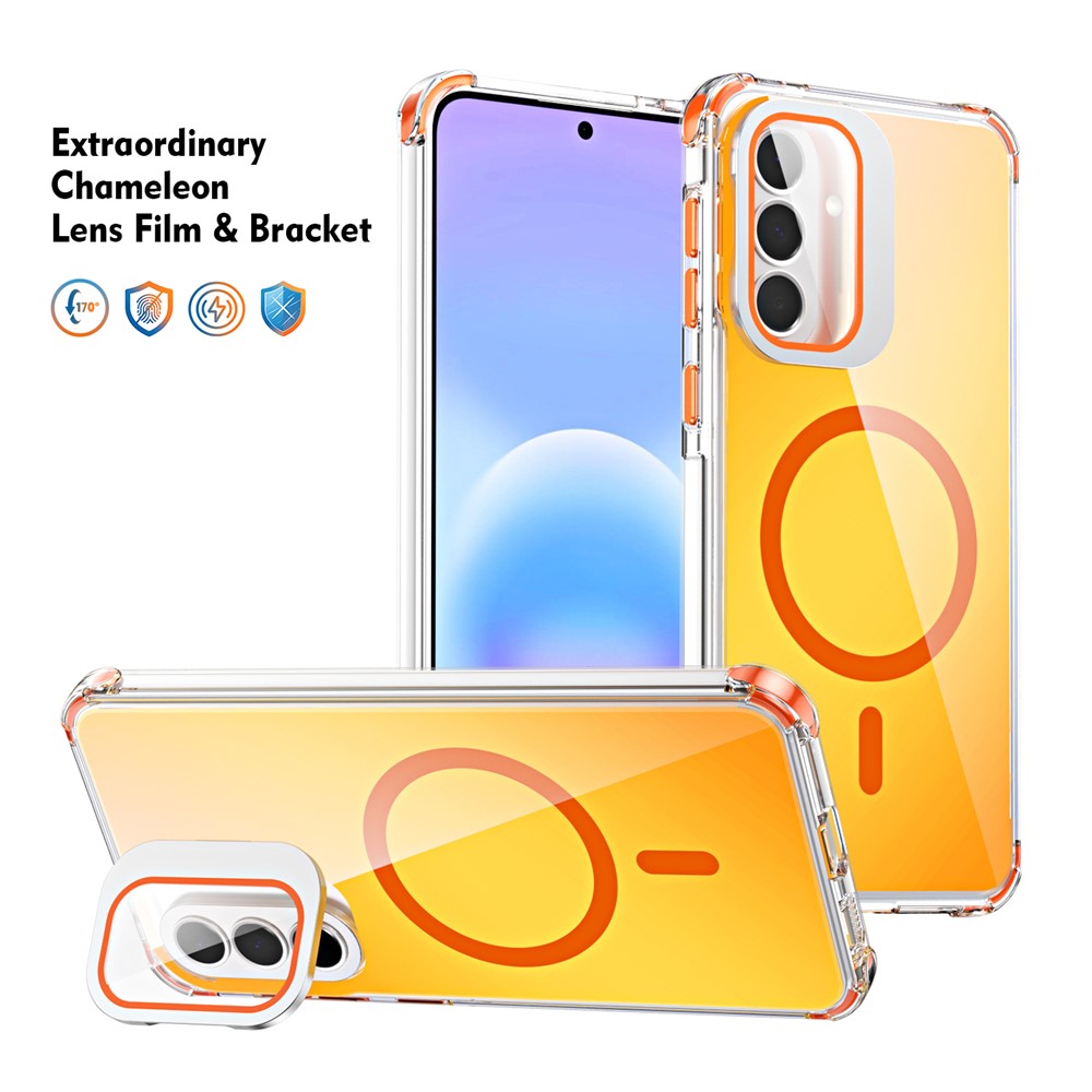 For Samsung Galaxy A57 5G Magnetic Case Four Corner Drop Protection TPU + Acrylic Gradient Phone Cover with Lens Film Kickstand