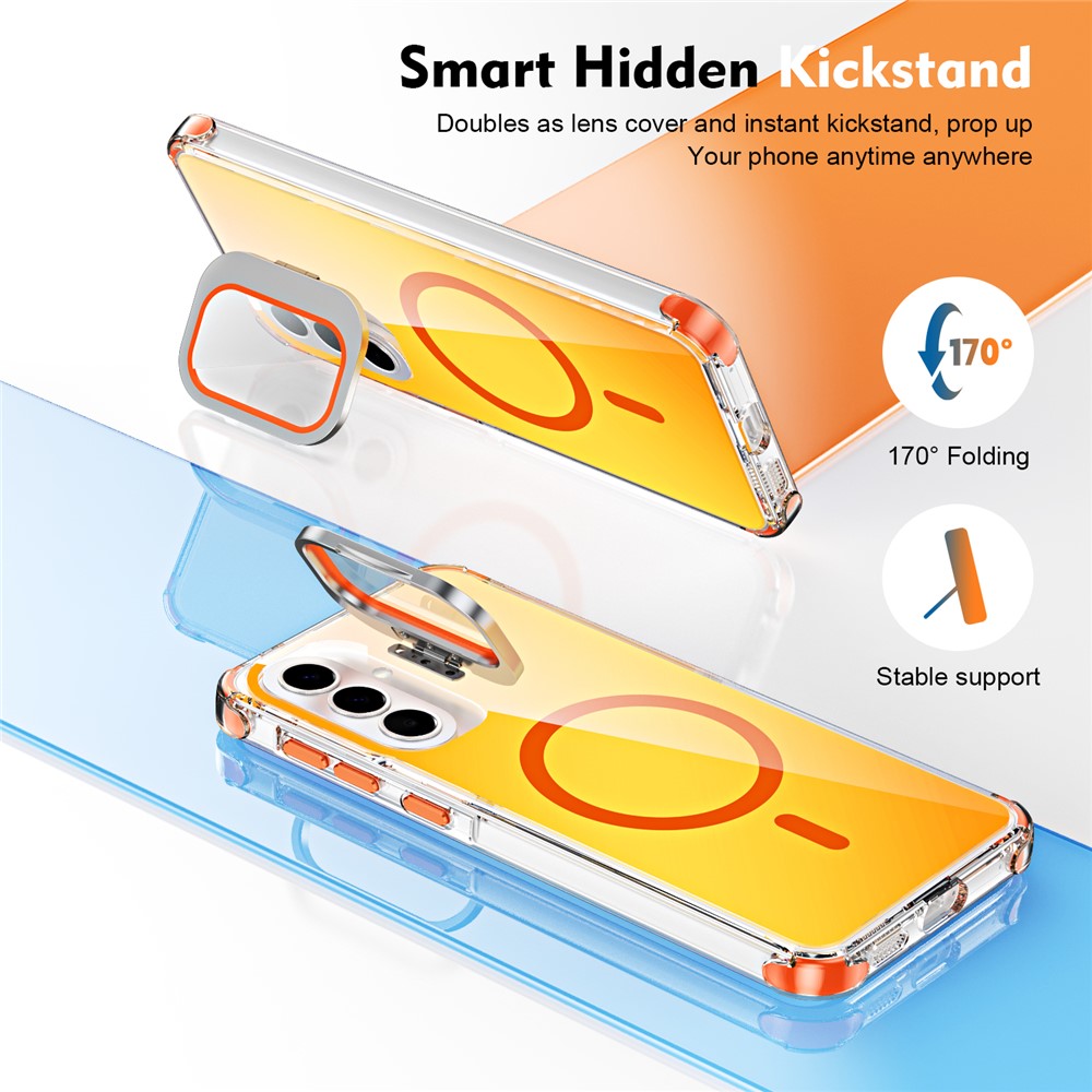 For Samsung Galaxy A57 5G Magnetic Case Four Corner Drop Protection TPU + Acrylic Gradient Phone Cover with Lens Film Kickstand