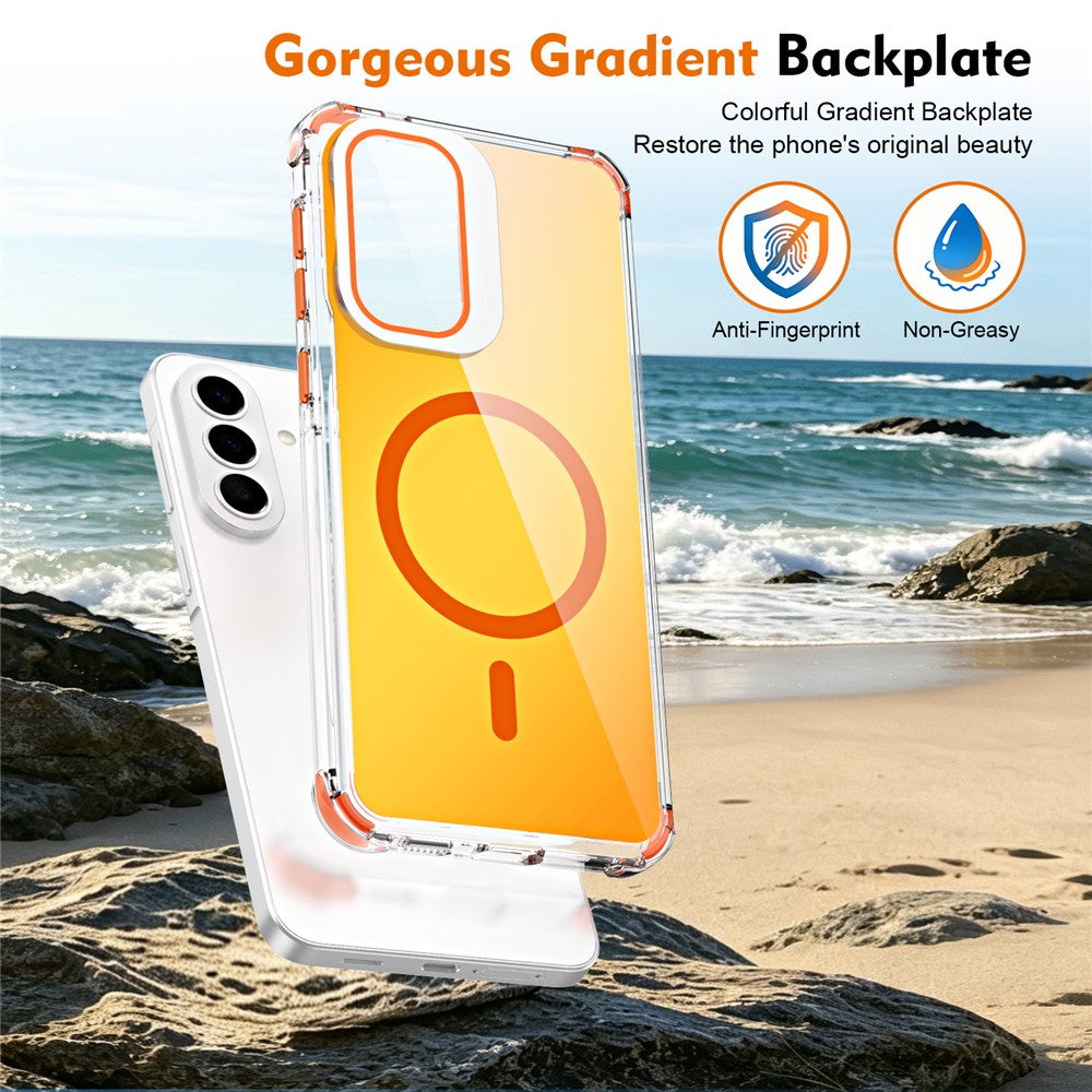 For Samsung Galaxy A57 5G Magnetic Case Four Corner Drop Protection TPU + Acrylic Gradient Phone Cover with Lens Film Kickstand