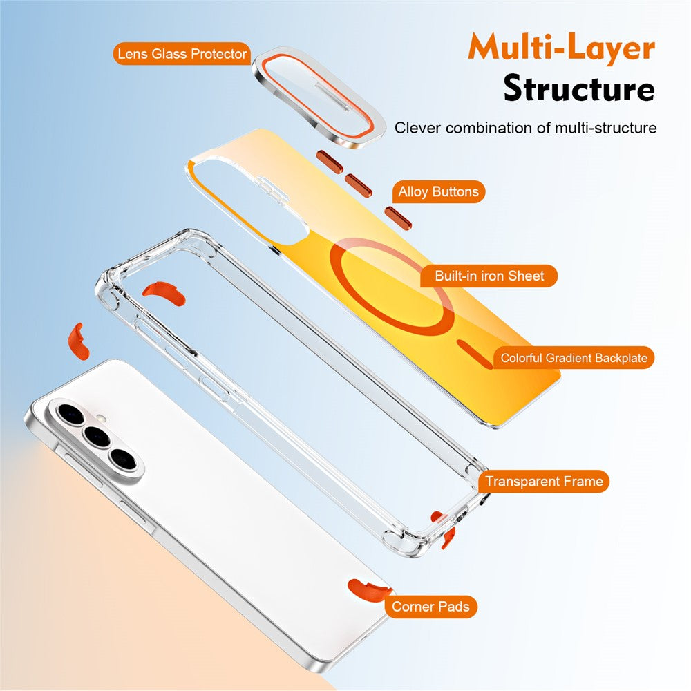 For Samsung Galaxy A57 5G Magnetic Case Four Corner Drop Protection TPU + Acrylic Gradient Phone Cover with Lens Film Kickstand